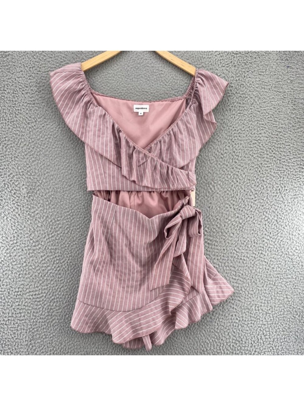 Superdown Romper Womens Medium Revolve Angela Mauve Wrap Tie Off Shoulder NWT